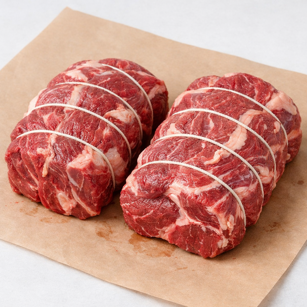 Beef chuck roasts ready for processing